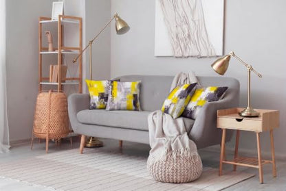 Yellow Grey Abstract Throw Pillow Covers 18x18 Set of 4 | Mustard Yellow & Grey Modern‑Art Cushion Cases, neutral aesthetic pillowcases for sofa, bedroom & chair. - color: Yellow and Grey, size: 18" x 18" (Pack of 4)