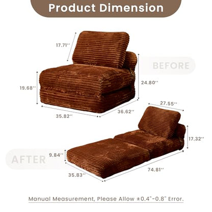 ovios Folding Sofa Bed, Foldable Sleeper Chair Floor Futon, Comfy Portable Convertible Fold Out Lounge Chairs for Living Room Bedroom, Brown - color: Brown