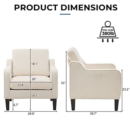 VINGLI Mid Century Modern Accent Chair, Beige Fabric Accent Chairs for Living Room Upholstered Armchair Sofa with Scooped Arms for Bedroom, Apartment, Studio, Office, Waiting Room - color: Beige