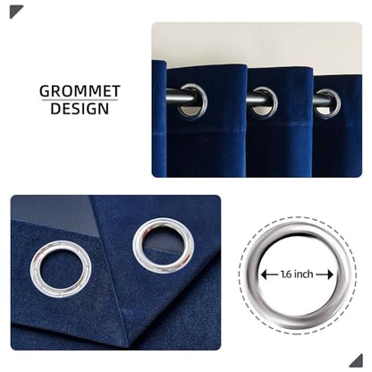 Joydeco Royal Blue Velvet Curtains 63 Inches Long, Luxury Grommet Blackout Curtain 2 Panels, Thermal Insulated Privacy Room Darkening Window Drapes for Bedroom Living Room Home Theatre (52Wx63L) - color: *Grommet | Royal Blue, size: 52"W x 63"L (Pack of 2