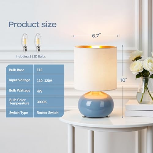 Hamucd Ceramic Table Lamps Set of 2, Modern Classic Bedside Lamps for Nightstand, Small Table Lamp for Bedroom Living Room Desk End Table(Blue) - color: Blue