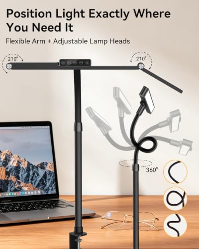 LED Desk Lamp with Clamp, 24W 3-Panel Light for Dual Monitors | 1800 Lumens, 96 LED, 3 Adjustable Panels, 360° Gooseneck, 2700K-6500K Color Temps, Remote, Touch Control, Memory Function - style: 27.2 Inch