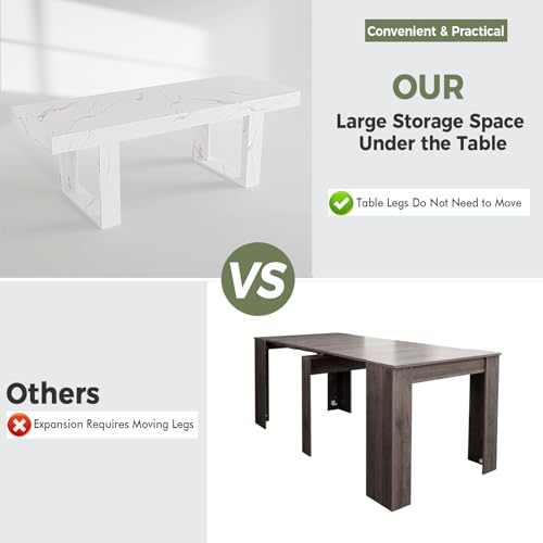 71-87 Inch White Extendable Dining Table, Seats 6-10, Modern Kitchen Table | STHOUYN Expandable Dining Room Table, White Marble-Look Finish, Modern Rectangle Design, Seats 6-10, Kitchen Dinner Table - color: White