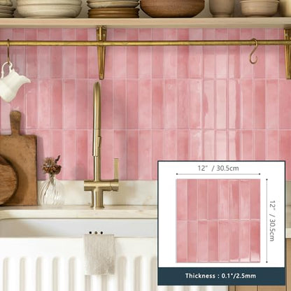 10 Sheets Upgraded Thicker Design Subway Tile Peel and Stick Backsplash | 12”×12”Self Adhesive Wall Tiles Stick on Back Splash for Kitchen,Bathroom,Camper(Pink) - color: Pink