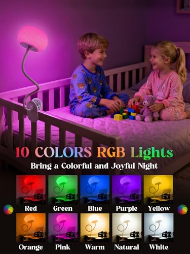 Clip on Lamp, 10 RGB Colors+10 Brightness Clip on Desk Lamp for Dorm Lamp | 800 lm Bright Clip on Light, USB Adapter Clamp Light, Reading Light for Bed/Headboard/Bedside Table/Bedroom/Kids Room/College