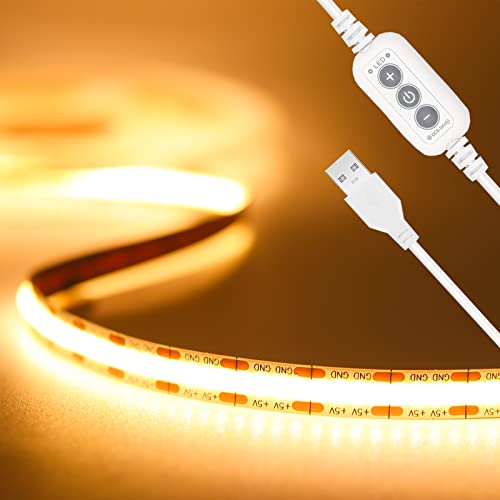 PAUTIX LED Strip Light 5V USB 6.56ft/2m 2700K, 640LEDs 1200lm Dimmable COB LED Strip Light Warm White CRI90+ USB TV Backlight,Flexible Under Cabinet Tape Light for Bedroom,Kitchen,Home DIY Lighting - color: 2700K, size: 6.56 ft