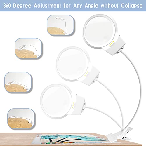 LED Magnifying Lamp for Diamond Painting Tools, 4X & 6X Magnifier LED Light with Clip and Flexible Neck for 5D Diamond Painting and Cross Stitch Tool Accessory Magnifier Lamp, White… - color: White