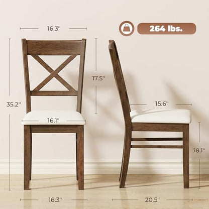 HOMCOM Dining Chairs Set of 2 Upholstered Kitchen Chairs Cross Back Walnut | Rubberwood Frame, Padded Seat, for Living Room, Dining Room, Kitchen - color: Walnut, style: Cross Back