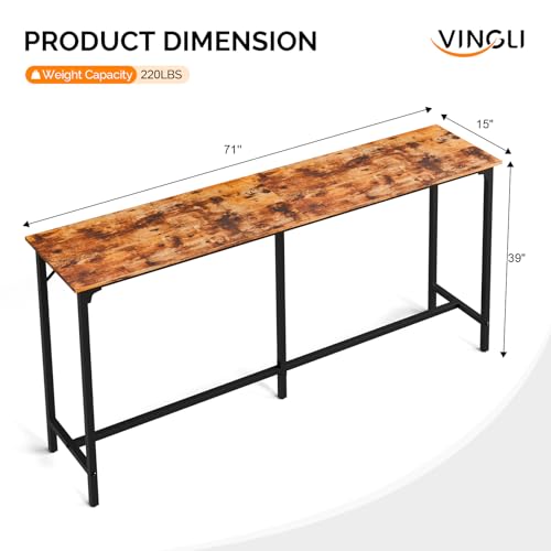 VINGLI 71 Inch Counter Height Bar Table Set with 2 Bar Stools, Wood Narrow Long Pub Table Set, Compact Bar Table for Kitchen/Dining Room/Sofa, Brown - color: Brown, size: 71"L