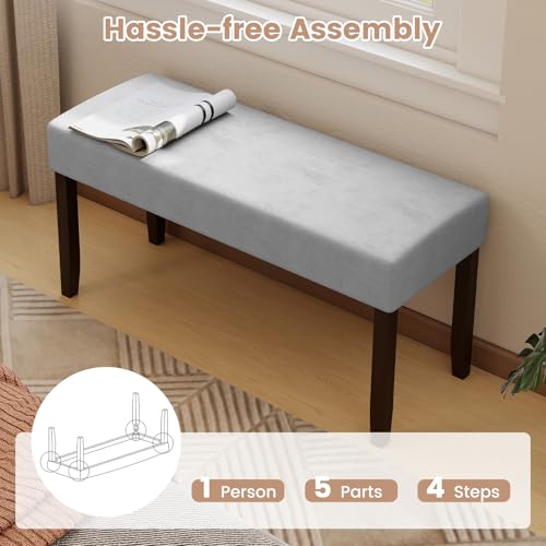Giantex 40.5" Upholstered Entryway Bench with Padded Seat & Solid Rubber Wood Legs, Load 400Lbs, Indoor Velvet Dining Bench for Living Room, Kitchen, End of Bed, Hallway