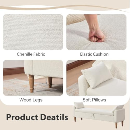 Chifee & Vingol 66" W Storage Benches End of Bed Bench with Pillow,Ivory - color: 66"-ivory