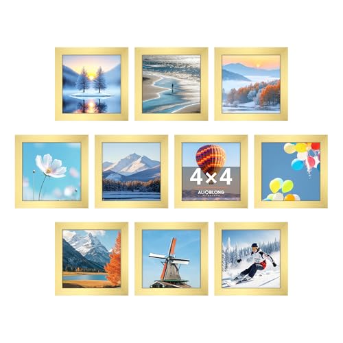 4x4 Picture Frame, Wall Mount or Tabletop Photo Frames with Engineered Wood, Gold 10 Pack - color: GD, size: 4x4-10PK
