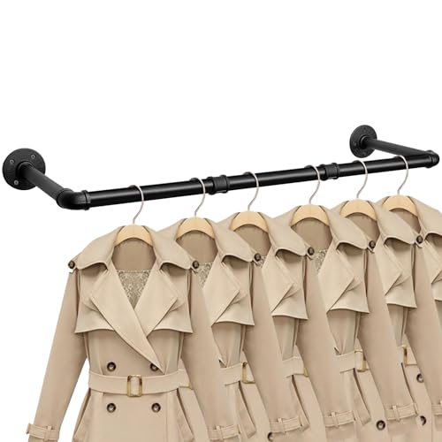 Industrial Iron Pipe Clothes Hanging Bar DIY Wall-Mounted Garment Rack Heavy Duty Clothing Rack for Bedroom, Laundry Room, Closet Storage (Black 40 inch) - color: Black, size: 40 Inch