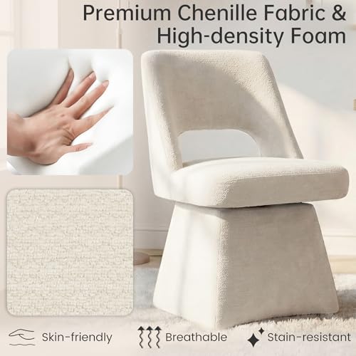 VKNOW Upholstered Swivel Dining Chair with Curved Open Back | Modern Dining Room Chairs with Chenille Fabric, Space-saving, Easy Assembly, for Dining Room, Living Room, Bedroom, Beige - color: Beige