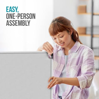 Steel-AID 60-inch Rolling Privacy Room Divider - Freestanding Office Wall Partition with Non See-Through Blackout Screen - Sturdy & Durable Iron Frame - Rolling Wheels - Black, White, Gray & Blue - color: White, size: 60"