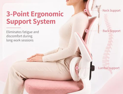 Ergonomic Office Chair with Adjustable Headrest & Lumbar Support, High Back Mesh Desk Chair, 330 LBS Capacity Swivel Computer Chair with Flip-Up Arms, Home Office Gaming Chair(Pink) - color: Pink