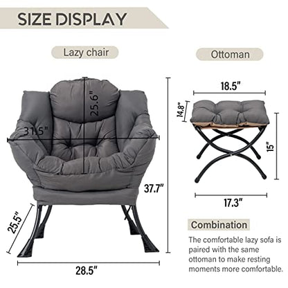 Lazy Chair with Ottoman, Comfy Accent Reading Chair, Dark Grey | Foldable Footrest,Removable Cover,with Armrests and Side Pockets,Upholstered Lounge Chair for Bedroom,Dorm,Office,Small Space - color: Dark Grey