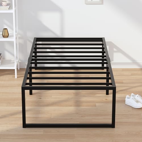 EMODA 16 Inch Narrow Twin Bed Frame 30x75, Heavy Duty Metal Platform | No Box Spring Needed, Easy Assembly, Noise Free, Black - color: Black, size: Narrow Twin, style: 16 inch