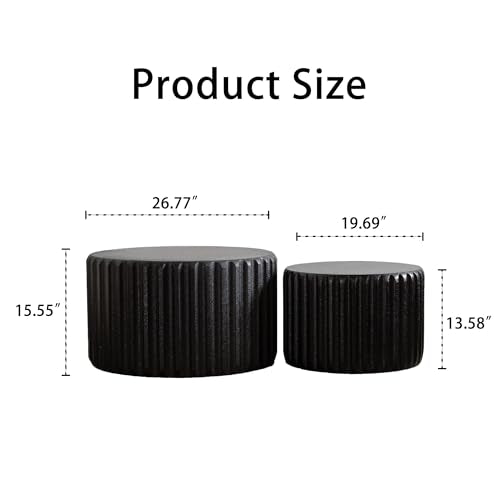46.46'' White Round Coffee Table Set of 2, Modern Circle Fluted Drum Nesting Elegnant Coffee Table for Living Room, No Assembly, Black - color: M5-46.46in-black