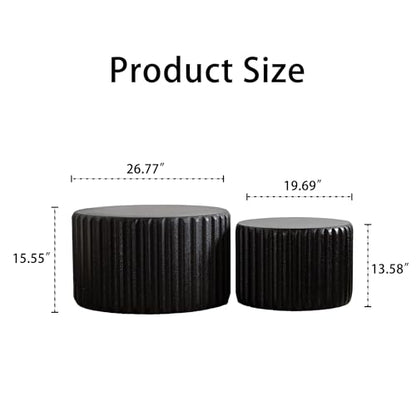 46.46'' White Round Coffee Table Set of 2, Modern Circle Fluted Drum Nesting Elegnant Coffee Table for Living Room, No Assembly, Black - color: M5-46.46in-black