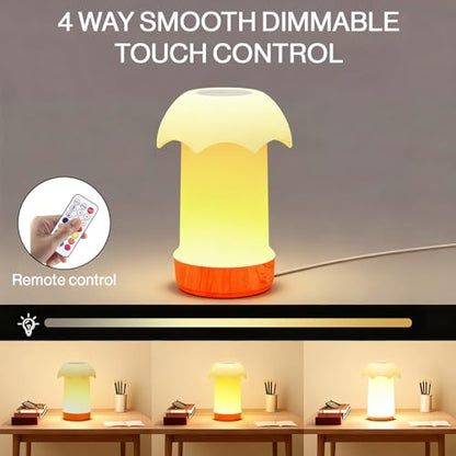 Night Light, Dimmable Touch Lamp for Bedroom - Portable Table Bedside Lamp with 4 Brightness Levels & 13 RGB Colors, Night Lights for Baby Nursery and Bathroom (Umbrella-Shaped)