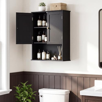 Bathroom Wall Cabinet, Black 30" x 24" Wall Mounted Medicine Cabinet, Over Toilet Storage Hanging Cabinet Adjustable Shelves Cupboard with Large Space for Laundry Room, Bedroom, Kitchen, Entryway - size: 29.5"x 23.6"x 8.3"-black