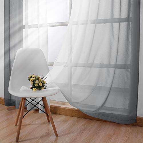 DWCN Grey Ombre Sheer Curtains - Faux Linen Gradient Grommet Top Semi Voile Bedroom and Living Room Curtains, Set of Window Curtain Drapes, 52 x 72 Inch Length - color: Grey, size: 52"W x 72"L (Pack of 2)