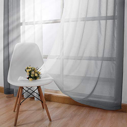 DWCN Grey Ombre Sheer Curtains - Faux Linen Gradient Grommet Top Semi Voile Bedroom and Living Room Curtains, Set of 2 Window Curtain Drapes, 42 x 63 Inches Length - color: Grey, size: 42"W x 63"L (Pack of 2)
