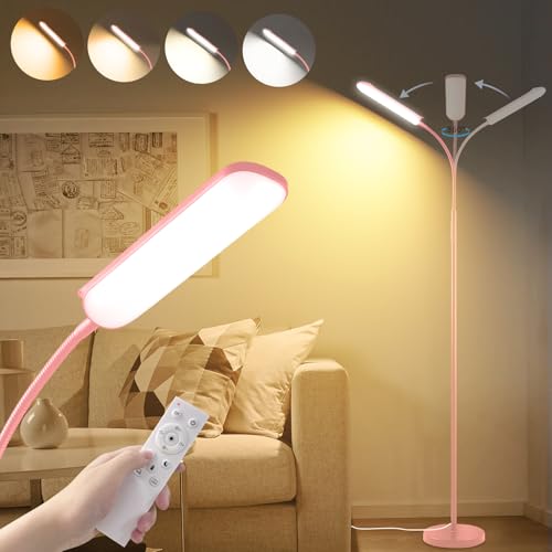 marctronic Pink LED Floor Lamp, 18W 1800LM Bright Floor Lamp with Remote & Works with Smart Plug, Dimmable Timing Eye Caring Reading Light Modern Standing Floor Lamps for Living Room Bedroom Office - color: Pink