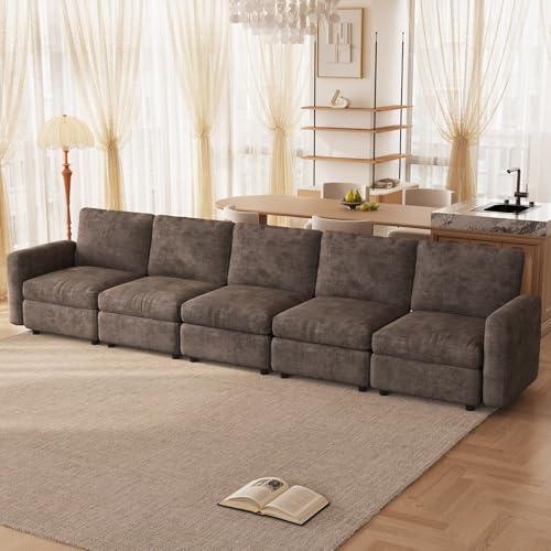 Guyii 143.7" Dark Brown 5-Piece Sofa Set, Extra-Large 5-Seater Modular Sectional Sofa, Modern Convertible Sectional Couch for Living Room, Bedroom, Home - color: Dark Brown, size: 5 Seat Sofa (No Ottoman)