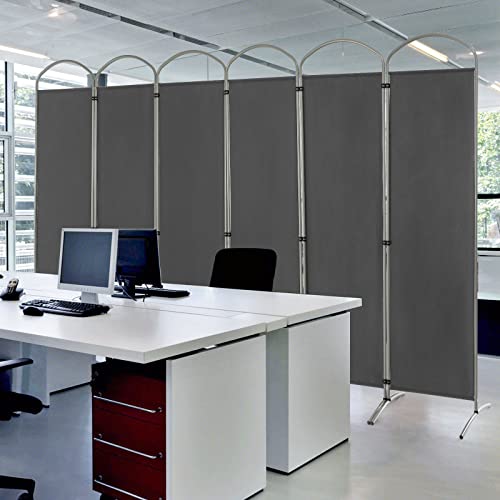 Giantex 1.8m(6.2피트) 접이식 6패널 룸 디바이더 그레이 - 330.2cm(130인치) 너비의 독립형 접이식 패브릭 프라이버시 스크린, 경량 휴대용 파티션 벽 칸막이 및 분리기, 홈 오피스, 아파트, 스튜디오용 - color: 회색., size: 6-Panel