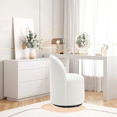 HNY Upholstered Kitchen & Dining Room Barrel Chair, Mid Century Modern Round Velvet Dining Chair, 360 Degree Swivel Comfy Armless Accent Makeup Vanity Side Chair for Bedroom Living Room, White - color: White