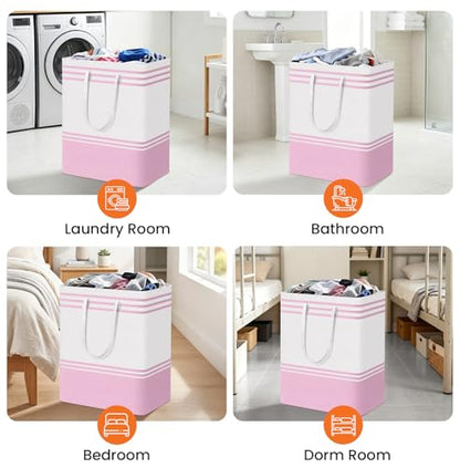 TranquilRelax 3-Pack Laundry Basket, Laundry Hamper, Pink-125L | Freestanding＆Water-Resistant Laundry Hamper, Collapsible Tall Clothes Hamper with Carry Handles for Clothes, Laundry Basket - color: Pink, size: 125L