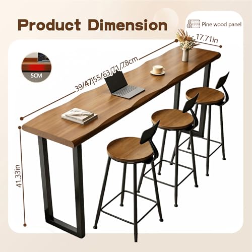 Bar Table, Solid Wood Farmhouse Bar Height Table, 2" Thick Pine, Rectangular High Top Kitchen & Dining Counter Table for Kitchen, Breakfast Nook, Coffee Shop, No Stool (A, 39"L x 17.7"W x 41.3"H) - color: A, size: 39"L x 17.7"W x 41.3"H