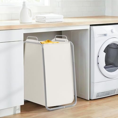 STORAGE MANIAC Metal Rack Laundry Hamper, 85L Large Laundry Basket with Convenient Handle, Freestanding Dirty Clothes Hamper for for Dorm, College, Small Space, Closet, Bedroom, Beige - color: Beige