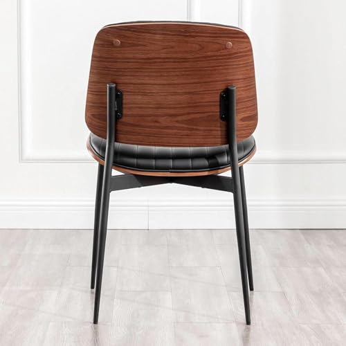 LUNLING Dining Room Chairs Mid Century Modern Retro Black Faux Leather Chair with Walnut Bentwood Upholstered Seat Metal Legs Kitchen Chairs Adjustable Foot for Kitchen Dining Room,1PCS - color: Black, size: 1PCS