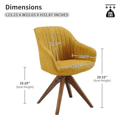 Swivel Desk Chair for Home Office, Fabric, Yellow | No Wheels, Oka Wood Legs, Mid Century Modern, Upholstered, 360° Swivel, Accent Chair, Living Room, Bedroom - color: Yellow, size: Fabric