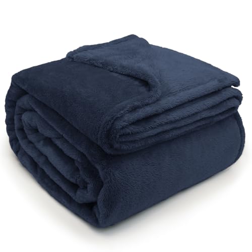 DEZ FURNISHINGS Ultra Soft Plush Fleece Throw Blanket, Double Sided Cozy Thick Warm Blanket for Sofa & Bed, Twin (66" x 90"), Navy Blue - color: Navy Blue, size: Twin (66" x 90")
