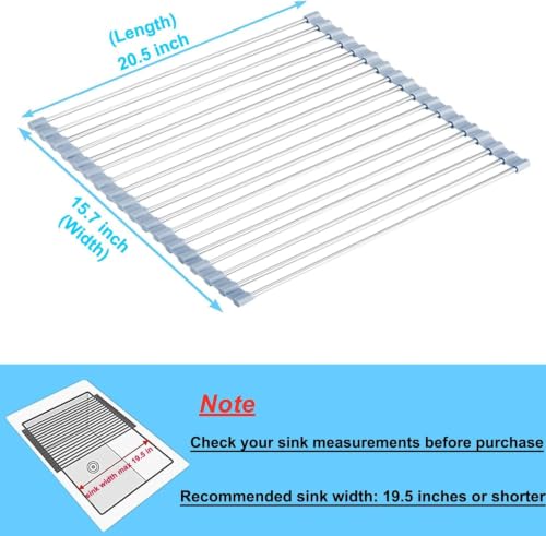 Seropy Extra Large 20.5"x13.7" Roll Up Dish Drying Rack Over The Sink Dish Drainer for Kitchen Counter, Sink Drying Rack Drying Mat Folding Rack Kitchen Sink Organizer Home Essentials - color: Gray, size: 20.5 x 13.7 in