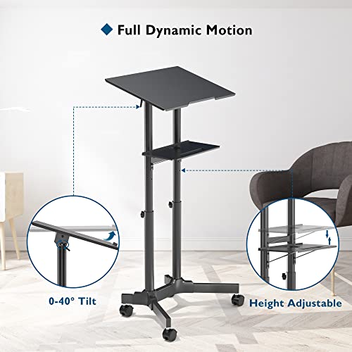 BONTEC Lecterns & Podiums Portable Mobile Standing Laptop Desk, Sit Stand | Height Adjustable, Home Office Classroom Pulpit Stand Up Desk Workstation, Rolling Table Laptop Cart with Storage Tray - color: Black