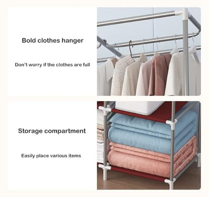 Portable Wardrobe Closet Non-Woven Fabric Cover Standing Closet Covered Clothes Racks for Hanging Clothes (Color : Grey) - color: Grey