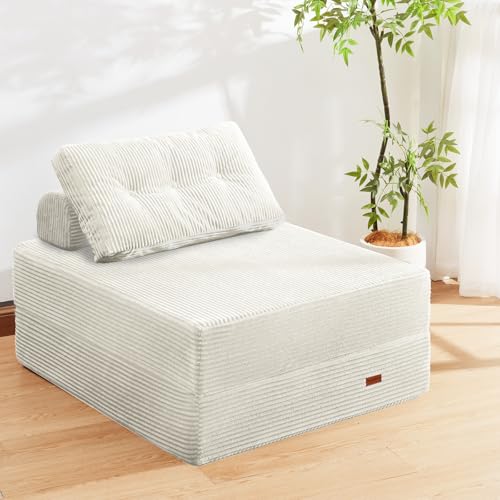 Convertible Floor Couch,NoWall Needed Sleeper Lounger Space-Saving | Convertible couch provides ample guest resting space.Detachable washable cover maintains long-term freshness and cleanliness. - color: Creamy Apricot, size: Twin
