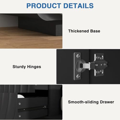 58'' TV Stand for 65 Inch TV, Modern Spiral Wave Media Console with Storage Cabinet and 2 Drawers, Low Profile Entertainment Center for Living Room Bedroom (Black)