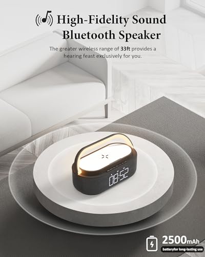 COLSUR Bluetooth Speaker with Wireless Charger, FM Radio, Dimmable LED Night Light, Stereo Sound Dual Wireless Speakers, 2500mAh Portable Speaker for Home Decoration, Bedroom, Office, Gift | FM Radio, Adjustable LED Night Light, 6 in 1 Bedroom Portable Sp