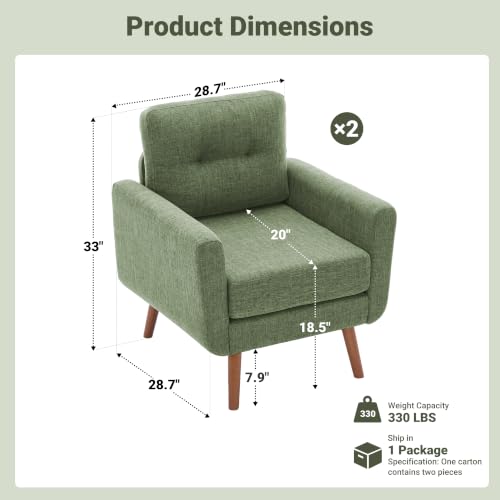 Tbfit Linen Fabric Single Sofa, Accent Chair, Mid Century Modern Armchair for Living Room, Bedroom Button Tufted Upholstered Comfy Reading Sofas, Green - color: Green, size: Single*2
