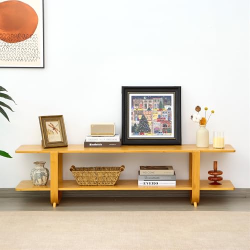 Bamboo TV Stand for TVs up to 65", Accent Entertainment Center with Storage, Media Console Table with Shelf, Modern TV Stand for Living Room, Bedroom, 55"(L), Burlywood - color: Burlywood