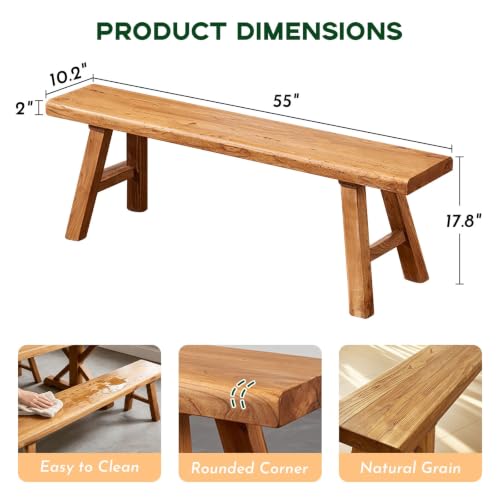 Narrow Entryway Bench Farmhouse Wood End of Bed Bench 20" 32" 39" 47" 55" 63" 71" 79" Sturdy Stable Skinny Long Benchs for Bedroom Hallway Dining Room Porch Easy to Assemble Natural Finish(55") - size: 55"