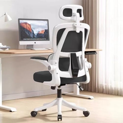 Ergonomic Office Chair Computer Desk Chairs with Flip-up Armrests - color: Black White