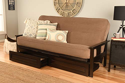 Kodiak Furniture Monterey Futon Set with Storage Drawers, with Espresso Base and Marmont Mocha Mattress - color: Marmont Mocha, size: Drawers Included, style: Espresso Finish