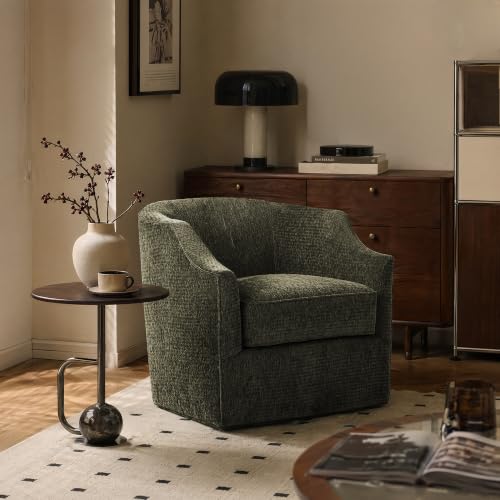 34” Upholstered Swivel Barrel Accent Chair, 360° Swivel Armchair with Metal Base, Comfy Foam Padded Seat for Living Room Bedroom Dressing Room, 176 lbs Weight Capacity (KJ-0922C-LIGHT 162-2) - color: Kj-0922c-light 162-2